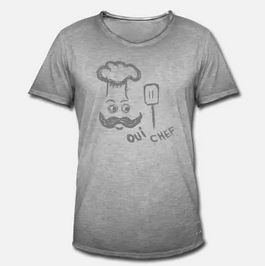 Männer Vintage T-Shirt mit einem Bild von einem Koch mit dem Spruch Oui Chef