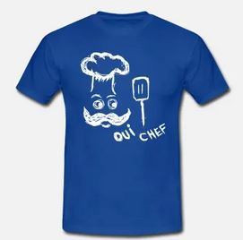 Männer T-Shirt mit einem Bild von einem Koch mit dem Spruch Oui Chef